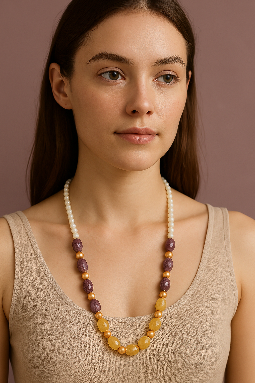 Elegant Multi-Hued Necklace with Swarovski Beads and Gemstone Accents