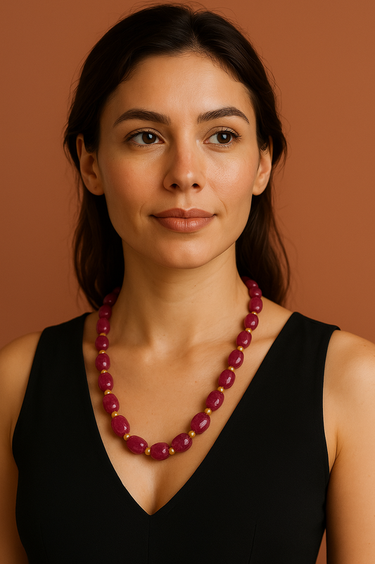 Sarwoski necklace embedded with Ruby Red Beads